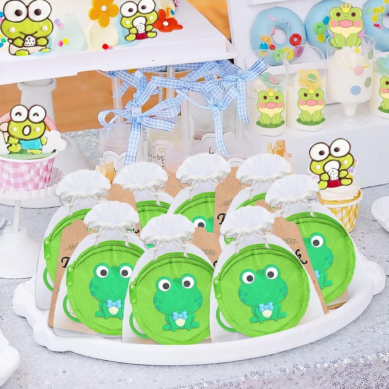 Elecrainbow 36 Pack Frog Change Purses Set Include 12 Wallets with Keyring,12 Thank You Tags and 12 Organza Bags for Green Frog Lover,Baby Shower,First Birthday Reptile Camping Decor,Green - Image 5